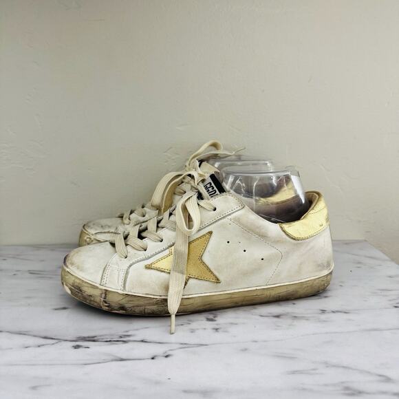 Golden Goose Superstar White And Gold Leather Sneakers Women’s Size 8 - Picture 1 of 11